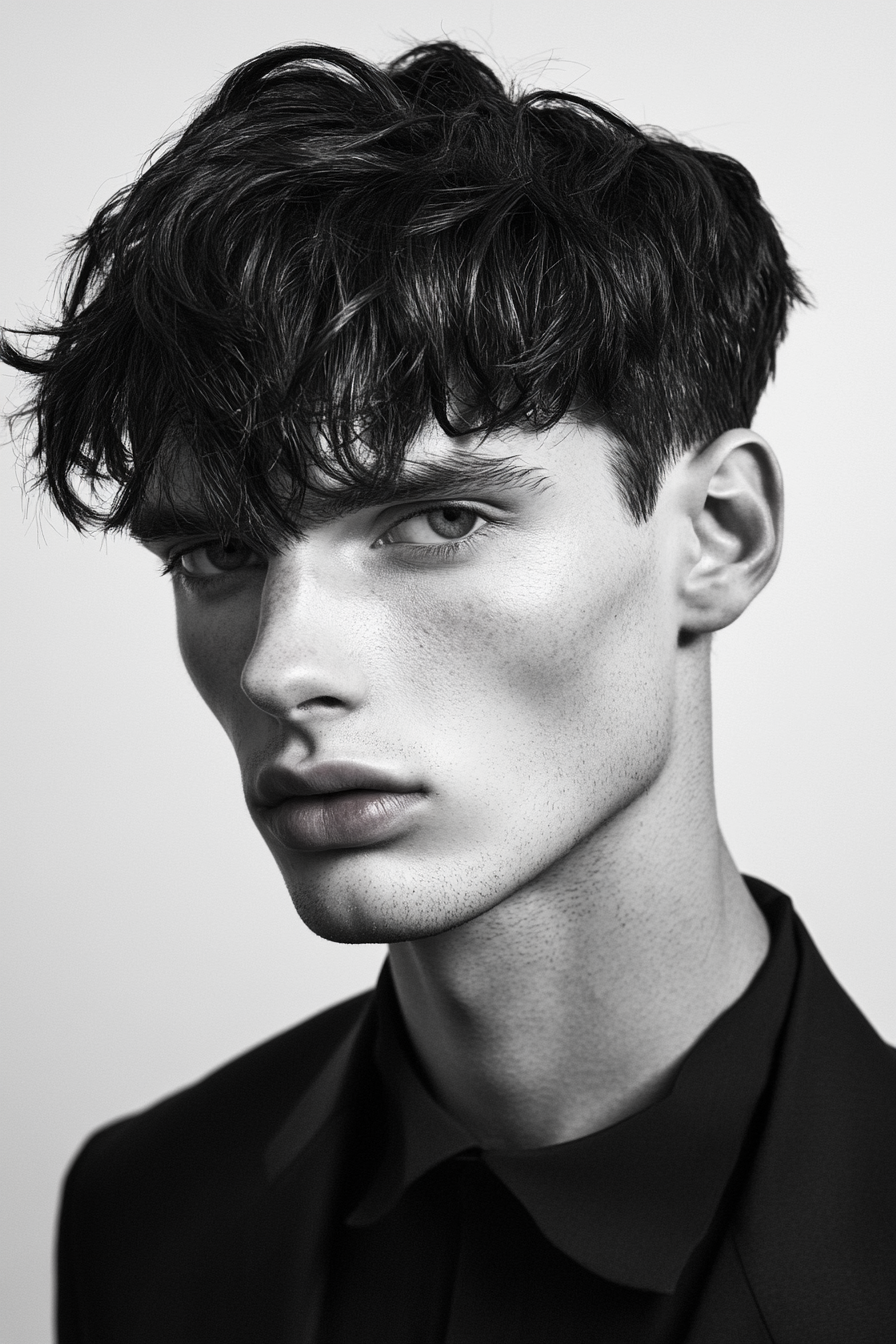 Men's contemporary style. Textured top hair with smoothly blended sides.