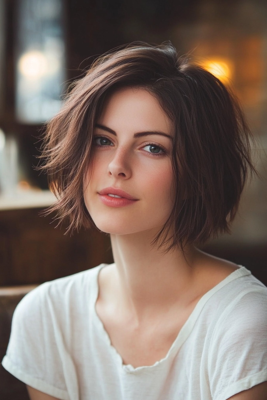 Women's short style. Razor-cut bob with added sea salt spray for texture.